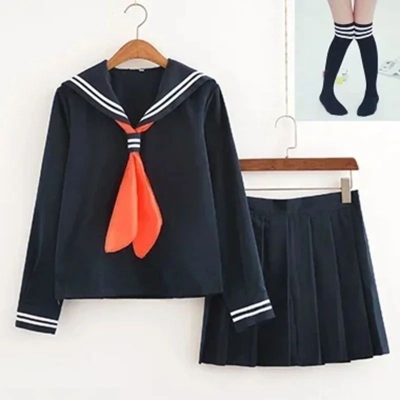 Jk uniforme japonês estudantes da escola moda vestido ternos de marinheiro preto marinho para meninas cosplay traje saia superior gravata