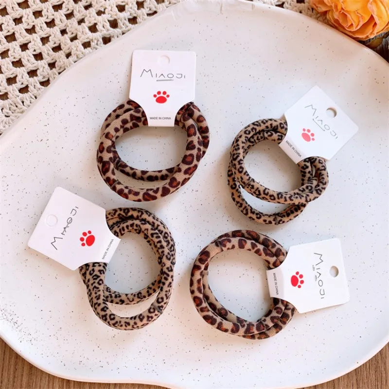 Korean Style Kids Leopard Print High Ponytail Hair Ties for Teen Girls Basic No Damage Elastic Bands Soft Daily Hair Accessories