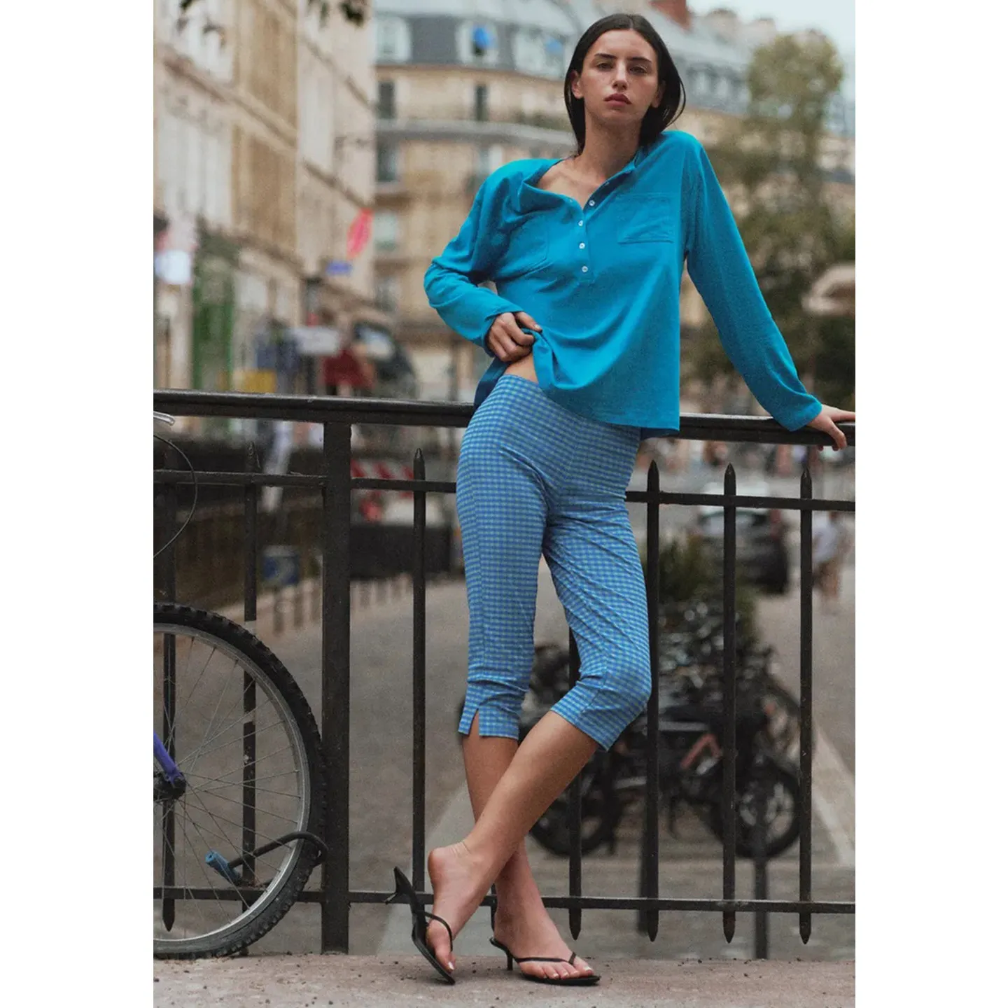 New Summer Women's Commuter Style Loose Fit Long Sleeve Button Small Collar Pocket Detail T-Shirt Polyester Fiber 100%