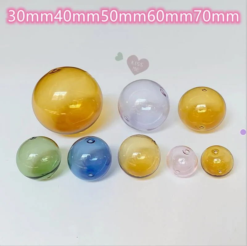 10X 30/40/50/60/70mm Big Lightbulb Globe Glass Bubble Round Ball With Double Hole Diy Hollow Glass Orbs Vial Pendant Findings