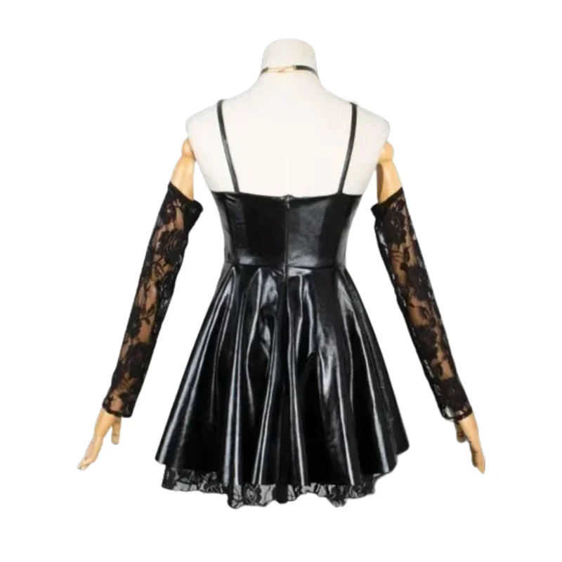 Death Note Косплей Костюм Миса Амане Косплей Полный комплект одежды Кожаное сексуальное платье Кружевные носки на подтяжках Ожерелье Парик Хэллоуин