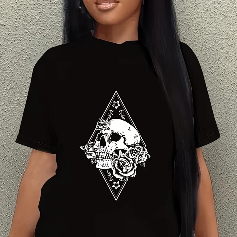 Skull Rose Women's Plus Size T-Shirt 100% Cotton 220g