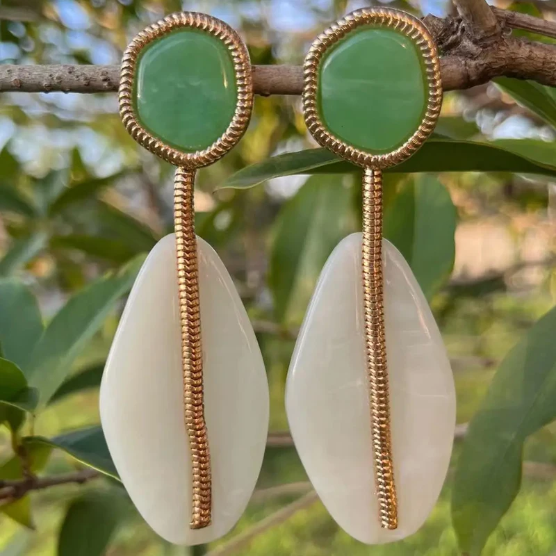 Bohemian Natural Stone Dangle Stud Earrings Multicolor Stone Oval Posting Earrings Orange White Green Earrings Vintage Jewelry