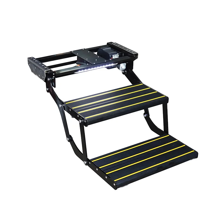 Motorhome Accessories Aluminum Electric Steps With Rail 12V Motor For Van RV Single Double Stairs