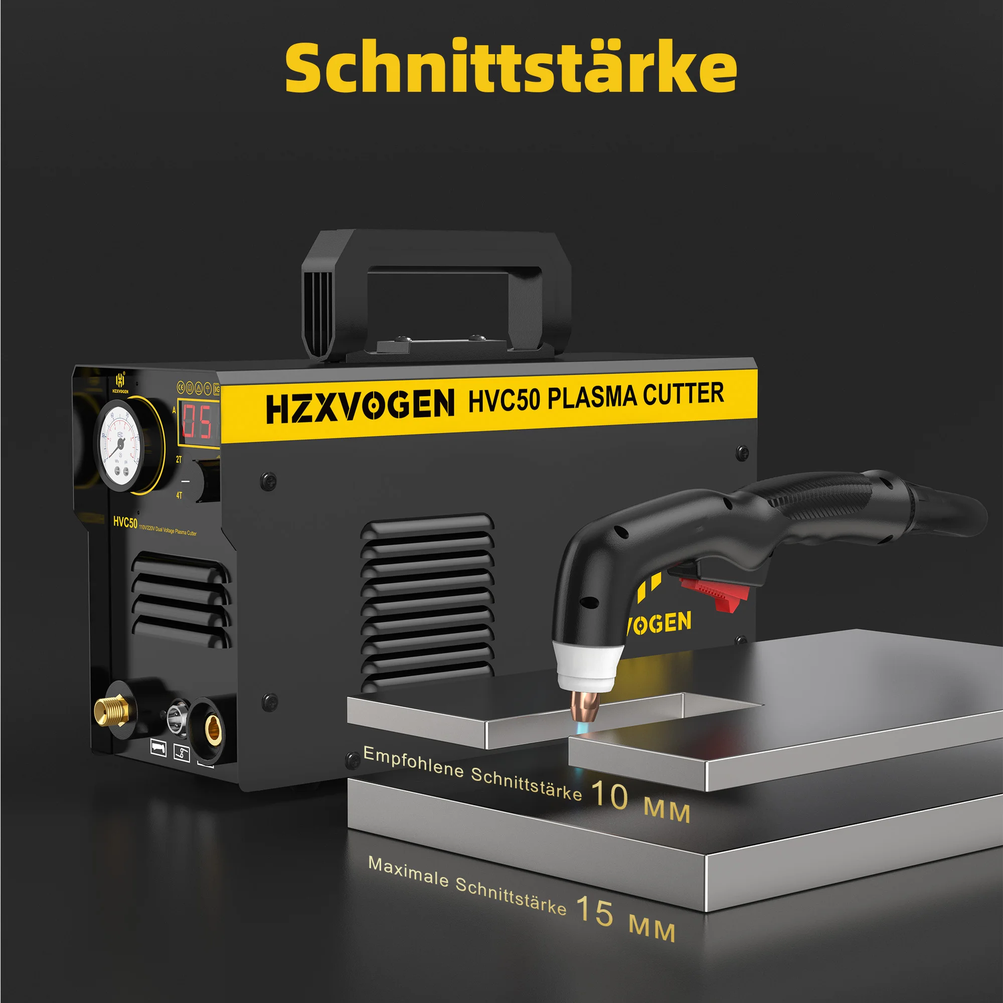 HZXVOGEN HVC50 IGBT Inverter Plasmaschneider 50A 220V Tragbares Schweißgerät für Edelstahl und Aluminium - 1-15mm Schneidstärke Luft-HF-Kontakt Digital