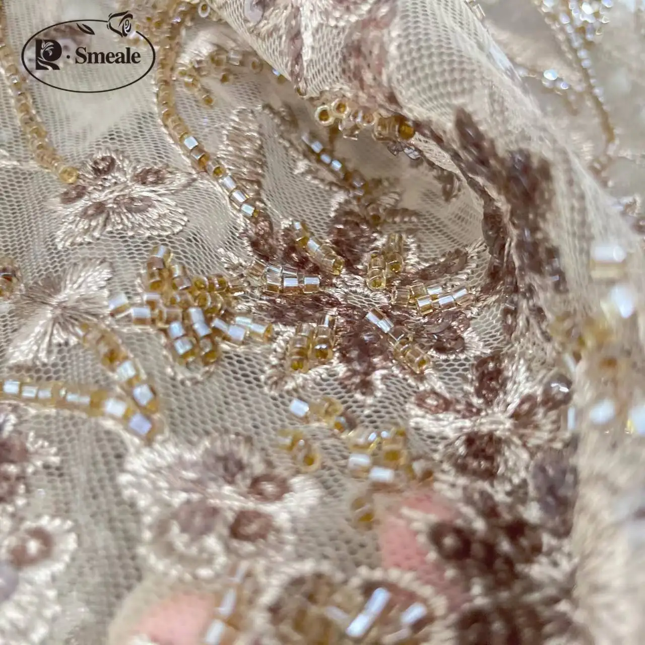 9 Farben Blumen Spitzenstoff Hochzeitskleid Material, Pailletten Perlen 3D Stoff zum Selbermachen Nähen. – Detail 6