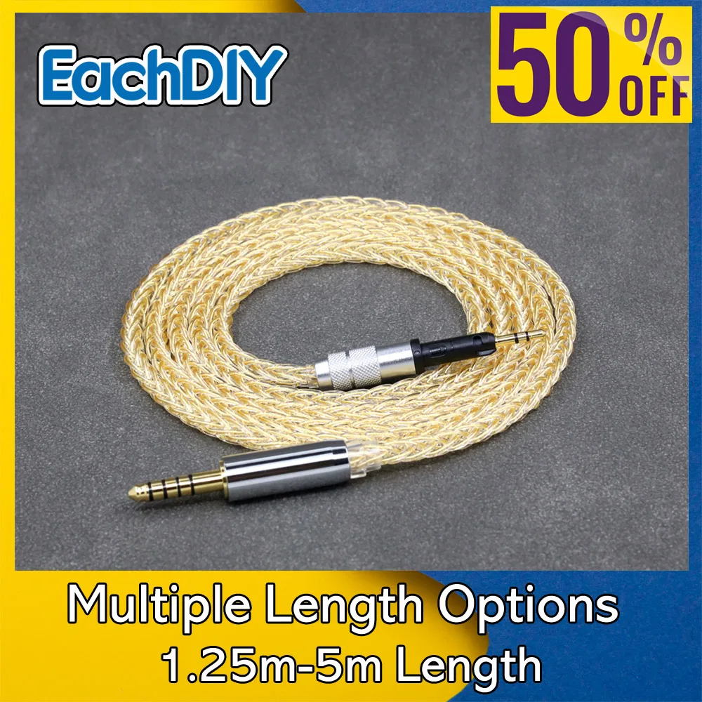 

8 Core 99% 7n Pure Silver 24k Gold Plated Earphone Cable For Sennheiser HD6 HD7 HD8 MIX DJ HD595 8795