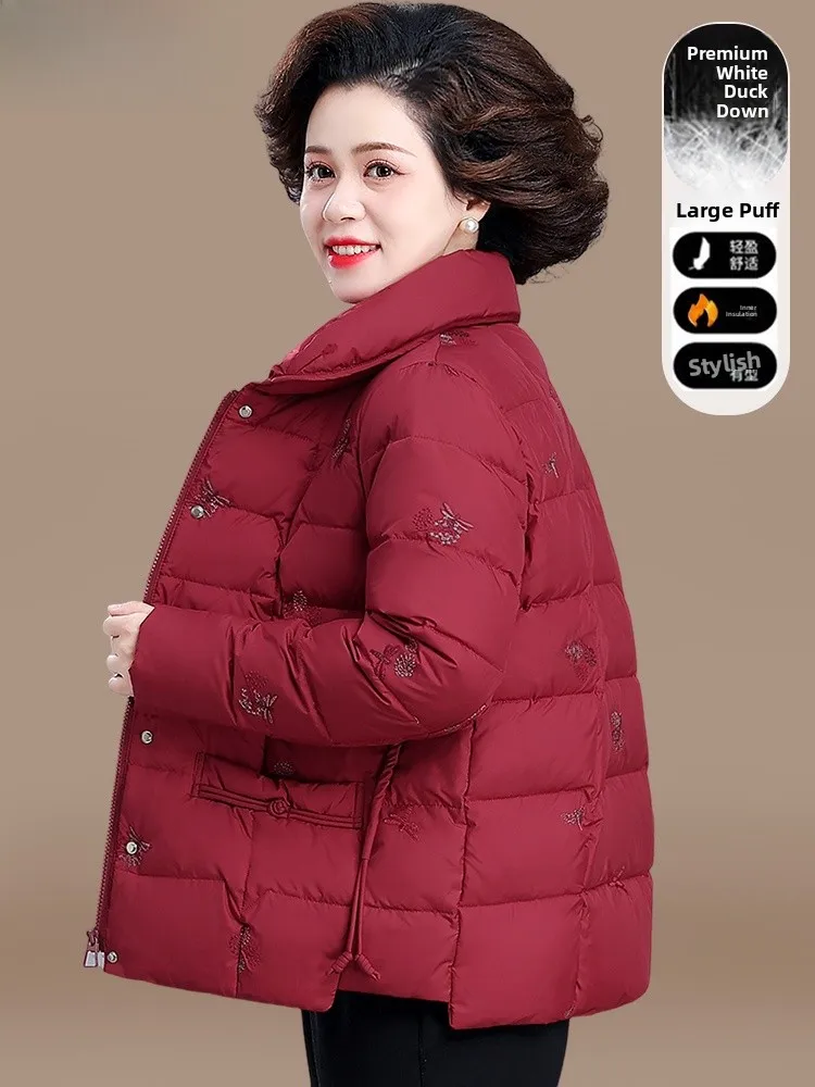 

Красная пуховая куртка для женщин среднего и старшего возраста, модная, свободного кроя, осенне-зимнее пальто из полиэфирного волокна на молнии
