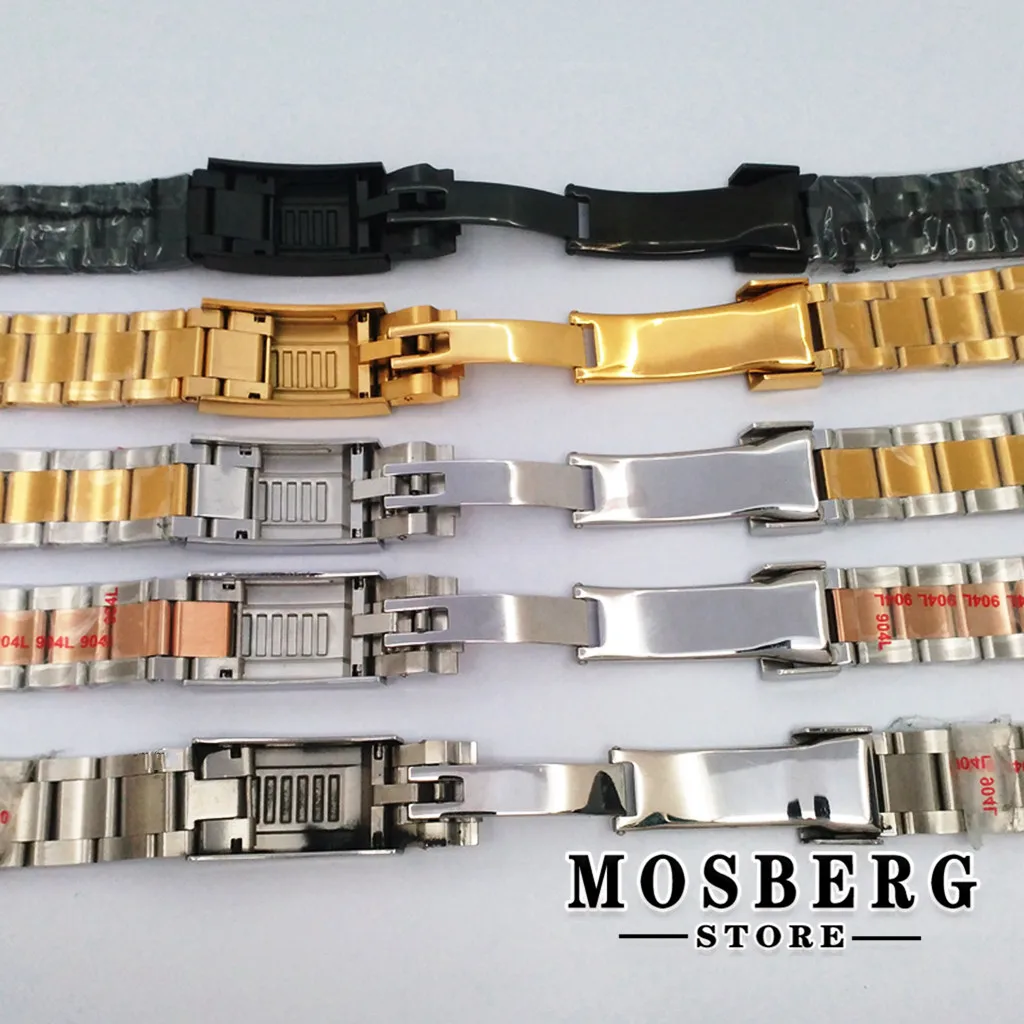 20mm Watch Strap Glide Lock Clasp 904L Stainless Steel Silver Rose Gold Fit Watches Case Accessories Parts