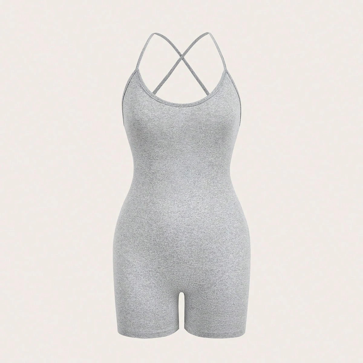

﻿ Sexy women 's Grey Cross Strap Bodysuit Fitness Jumpsuit Women Adjustable Sports Shorts Backless Set Romper