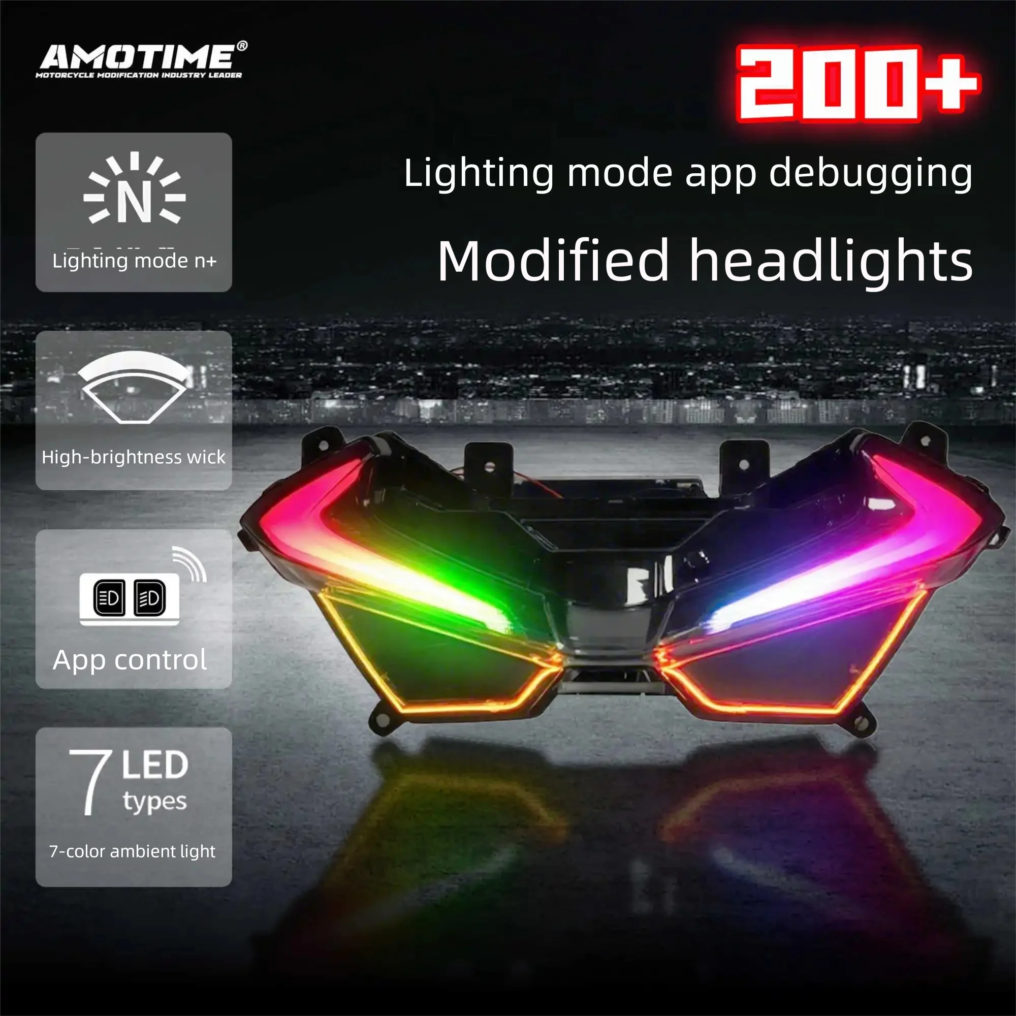 For CFMOTO 675SR -R Modification Front headlight assembly Flowing lights Daytime running lights Ambient lights Color-changing
