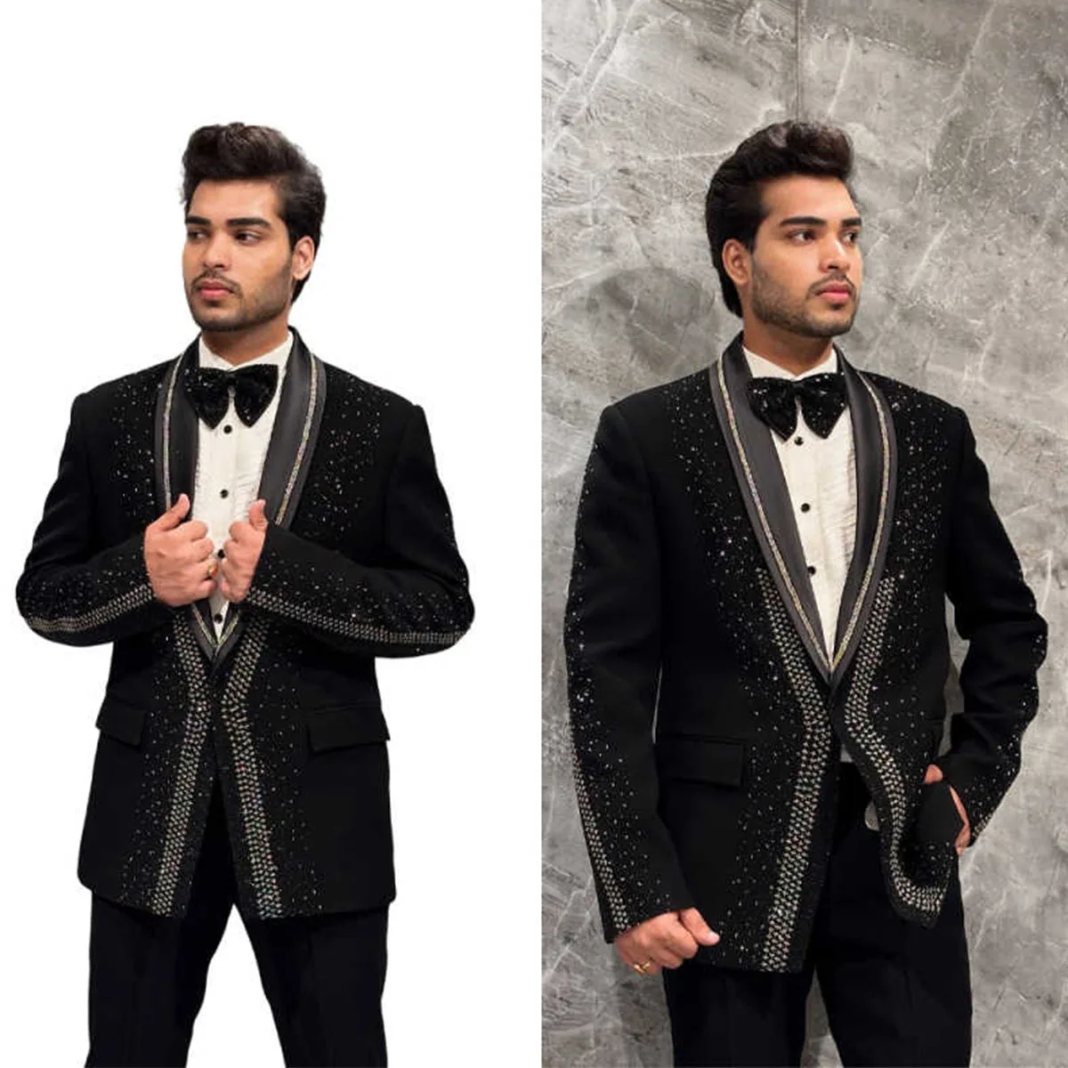 

Luxury Diamond Ornament Men Suit 2 Pieces Sets Groom Male Blazers Wedding Tuxedos Formal Peaked Lapel Homme Customized