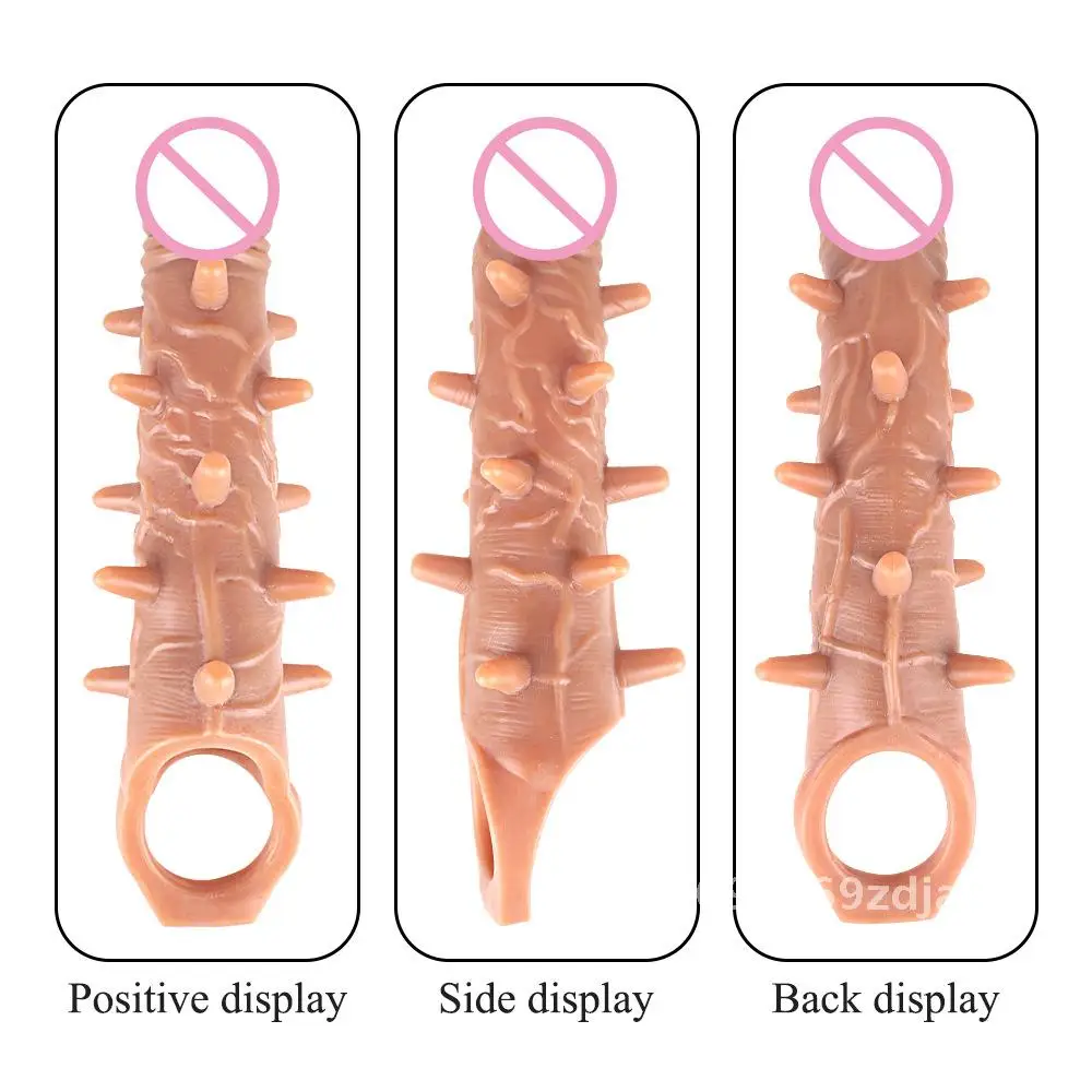 Cross-Border Male Vibrating Sleeve Large Thorn TPE Simulation Penis Enhancer with Length Increase Semin Delay Non-Lubricated