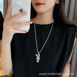Titanium steel necklace pendant new rabbit female trendy net red ins hip hop sweater chain personality sweater chain accessories