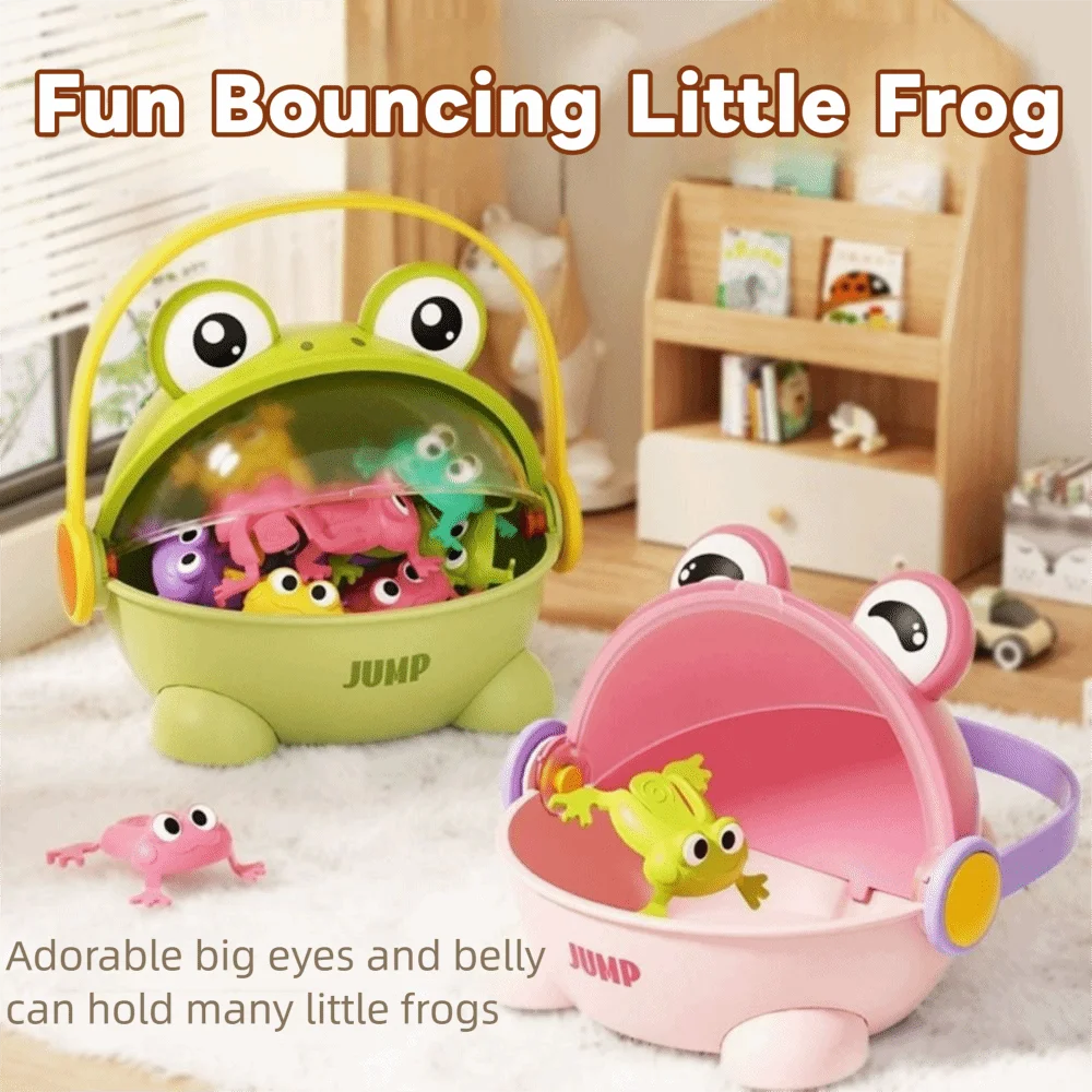 

Assorted Colors Fun Jumping Frog Toy Cute Animals with Storage Bucket Bouncing Toad Game Parent-child Bounce