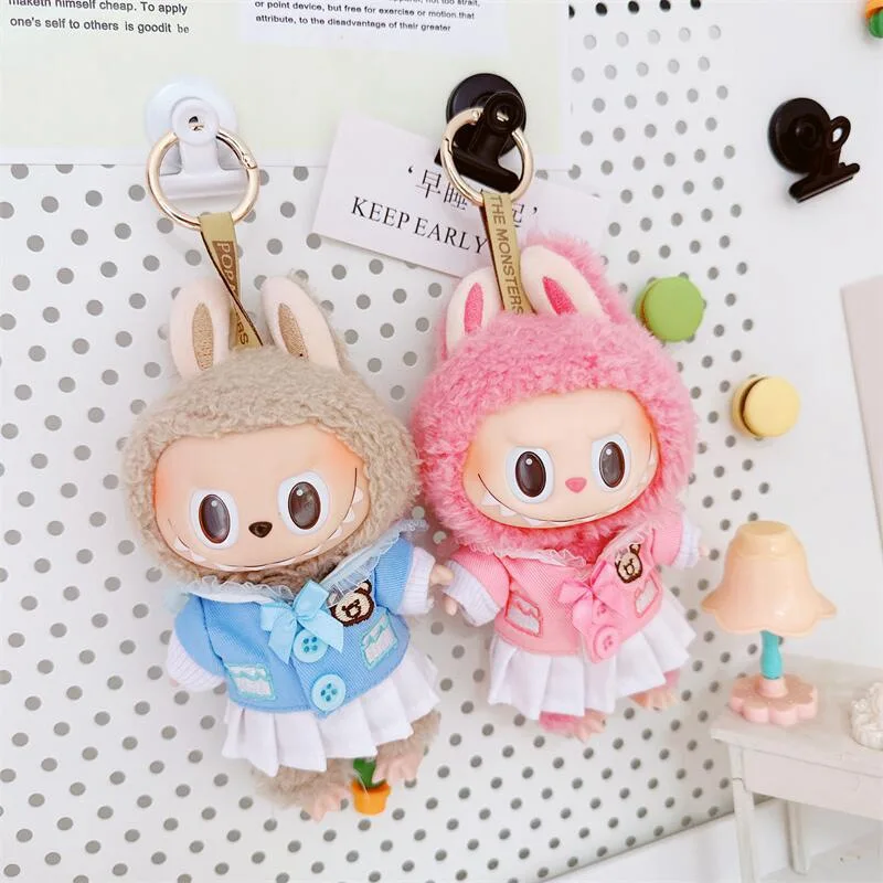 Doll Clothes for 17cm Labubu Dolls Toy Cute Mini Plush Doll's Outfit Accessories Student Outfit Pajamas Romper Fans Gift