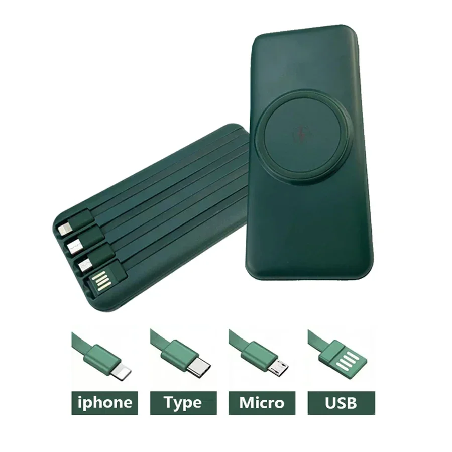 Wireless Charging Bank 20000mAh Portable Charger Fast Charging Digital Display External Battery Pack Built-in 4 Cables Suitable