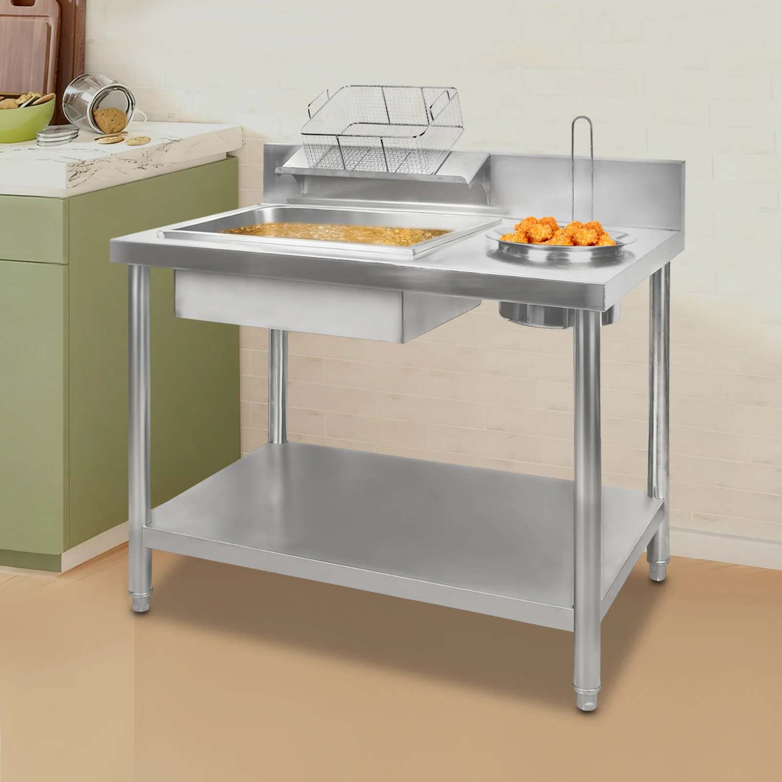 

Commercial Stainless Steel Fried Chicken Breading Station, Prep Table W/ Flour Tub & Tray for Restaurants,Food Trucks & Catering