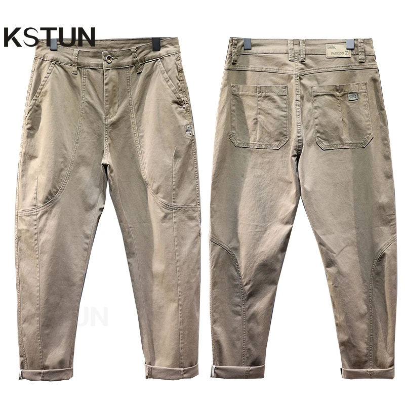 KSTUN Casual Pants For Men Harem Baggy Pants Loose Fit Stretch Khaki Fashion Patchwork Trendy Men\'s Trousres 2024 New Man Kpop