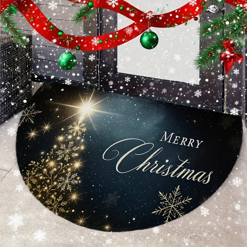 Black Gold Star Snowflake Merry Christmas Minimalist Doormat for Porch Courtyard Outdoor Terrace Winter Decor Non Slip rug