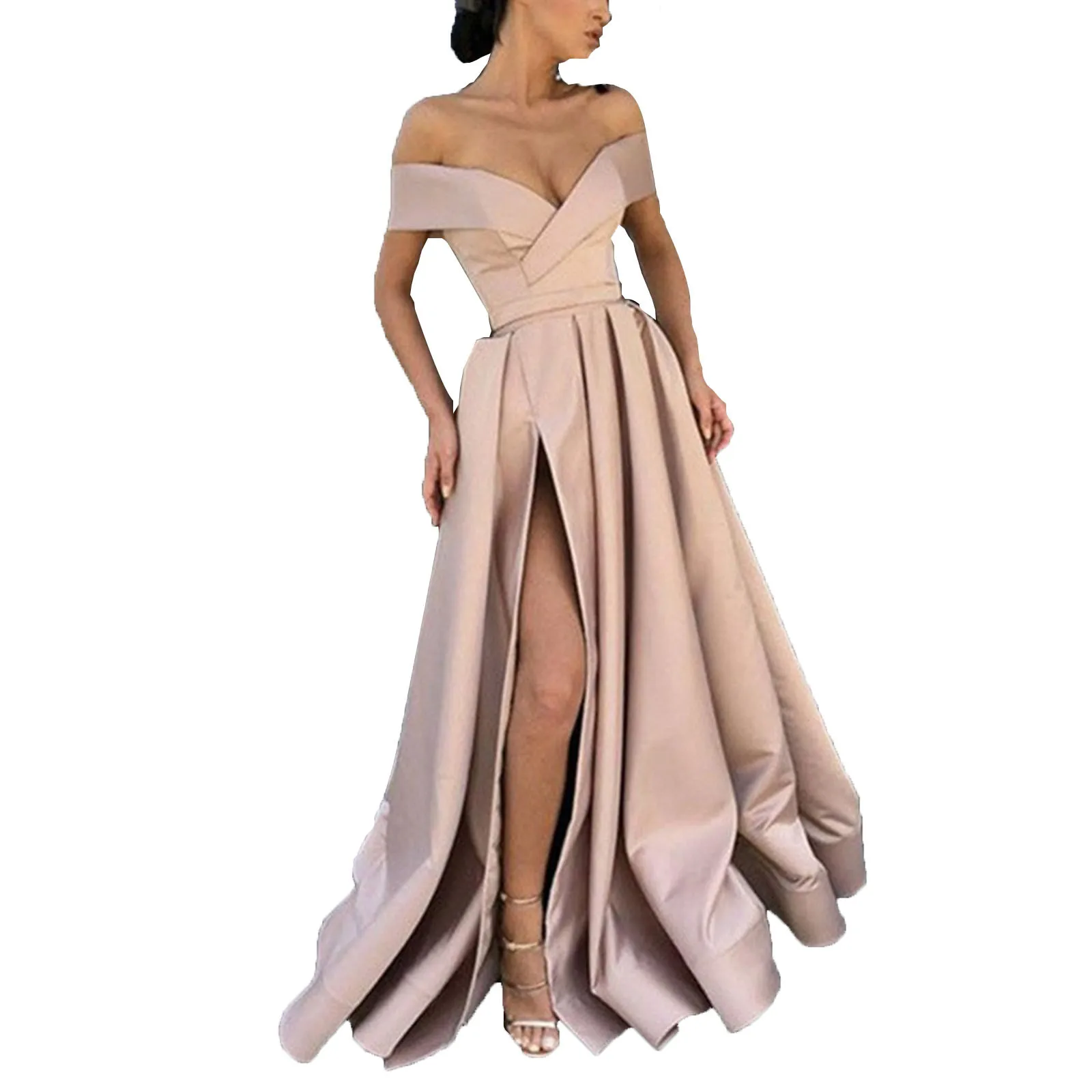 Women Cocktail Dress Luxurious Elegant Backless V Neck Satin Long Dresses Evening Gown Party Vintage Vestidos A Line Clothing