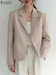 ZANZEA-Blazer feminino de mangas completas, casacos de festa casuais, OL formal, streetwear de escritório, ternos monocromáticos, moda, outono, 2023