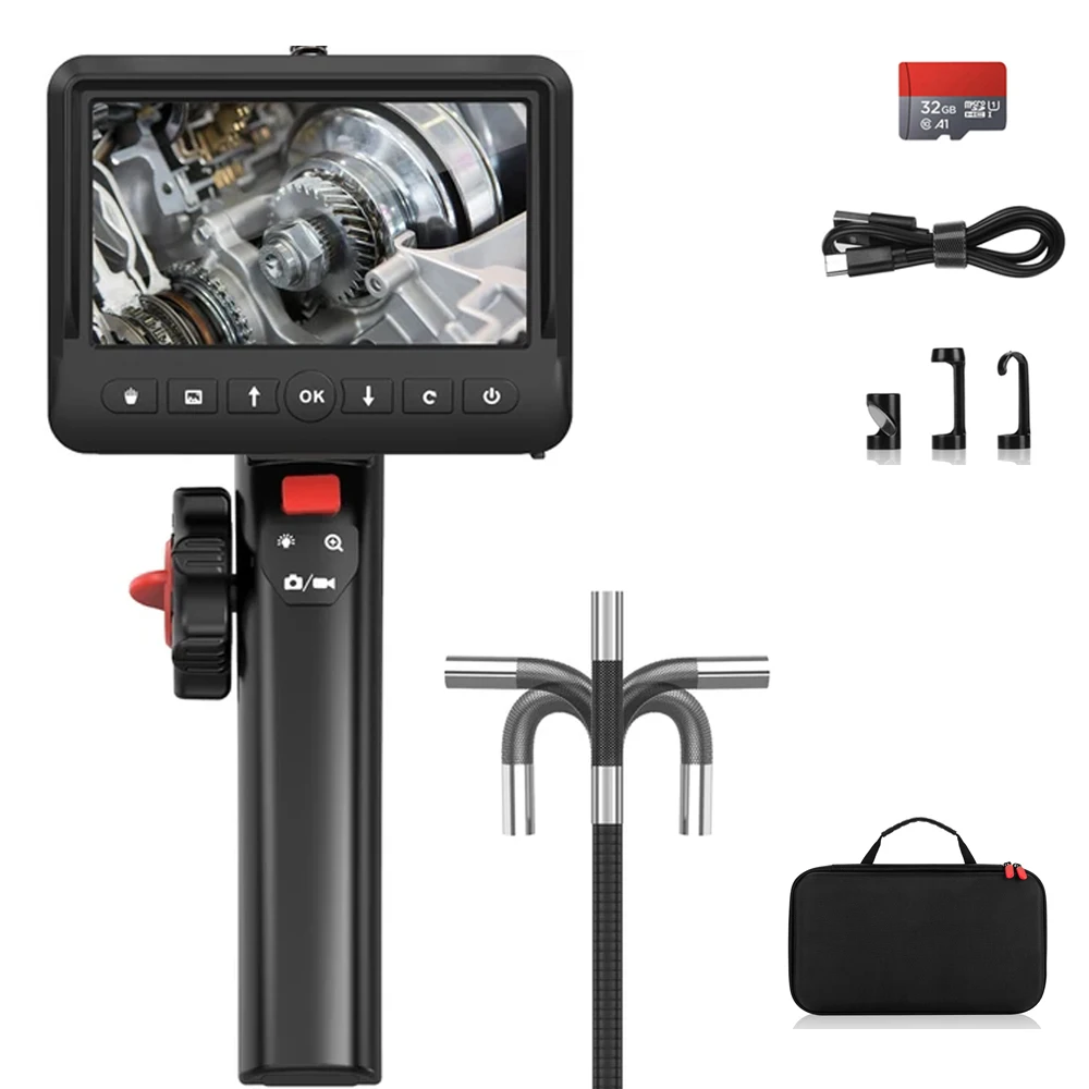 

2.8mm/3.9mm 360 Degree Steering Industrial Borescope Endoscope 5" Screen Industrial Endoscope Camera Dual Lens Car Engine