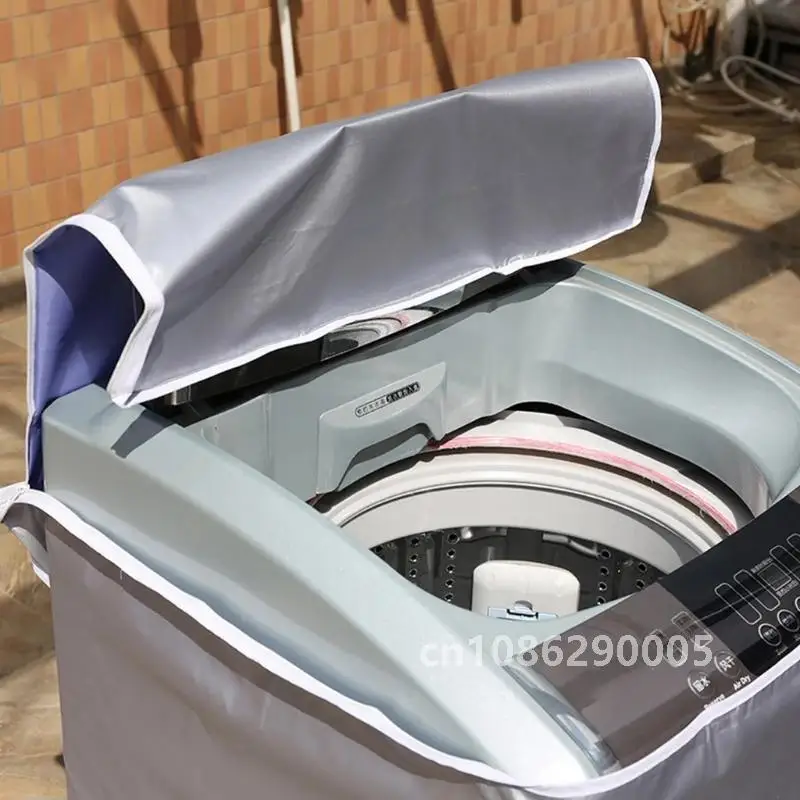 Washing Machine Cover Polyester Waterproof Top Load Laundry Dryer Cover Sunscreen Laundry Silver Coating Dustproof Cover