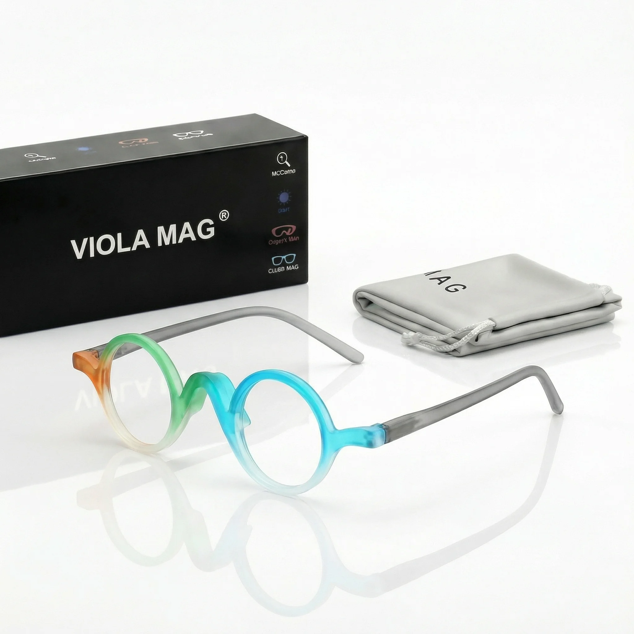 VIOLA MAG ultra small gradient round frame reading glasses, unisex daily party decoration, matching bag
