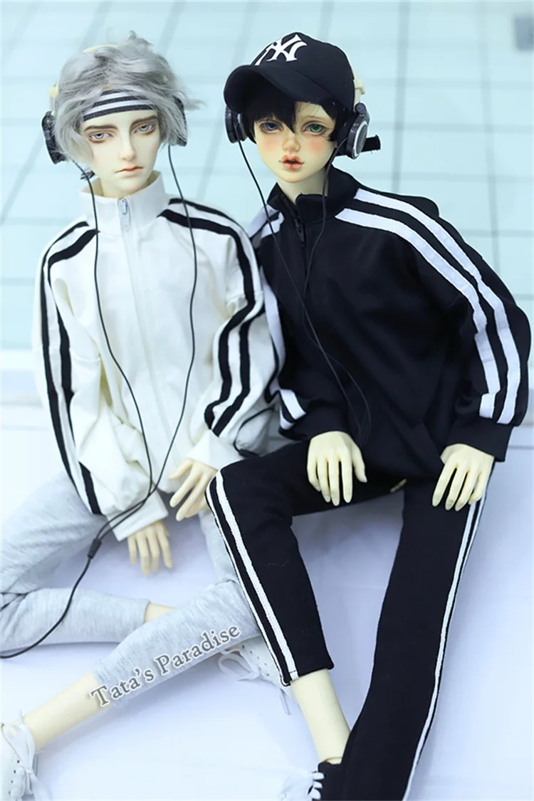 BJD Doll clothes uncle Top Sport Coats Black and white two bars zipper small high neck sportswear BJD doll accessories (no doll)