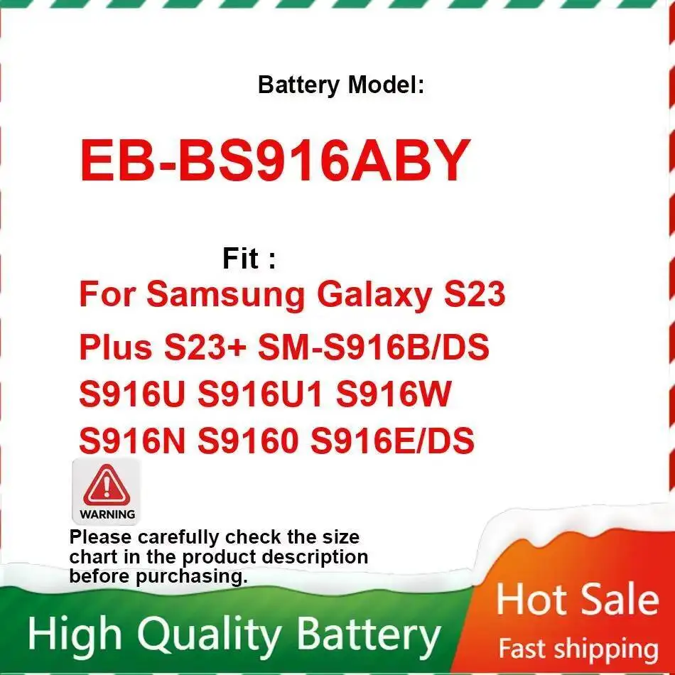 

Mobile Phone Battery EB-BS916ABY 5000Mah For Samsung Galaxy S23 Plus S23+ SM-S916B DS S916U S916U1 S916W S916N S9160 S916E
