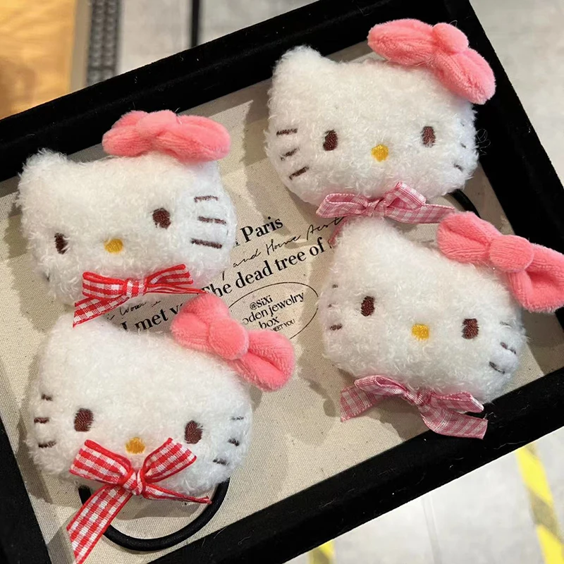 Cute Sweet KT Cat Plush Hair Ring Hello Kitty Scrunchies Elastic Hair Rope For Girls Headwear Hair Accessories