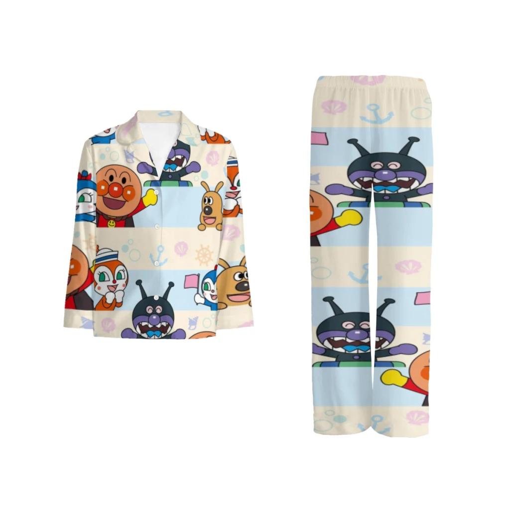 

Cute Anpanman Cartoon Printed pajama set,comfortable buttoned long sleeve top and pants, women's and men's pajamas ,loungewear