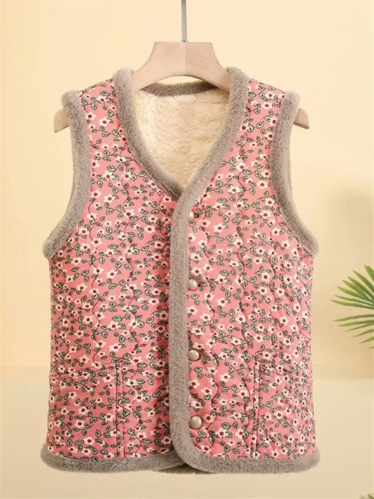 

Winter andmother Mommy Stripe Women's Fce Lined Warm Vest Coat Middle Aged And ly People Cotton Fillings