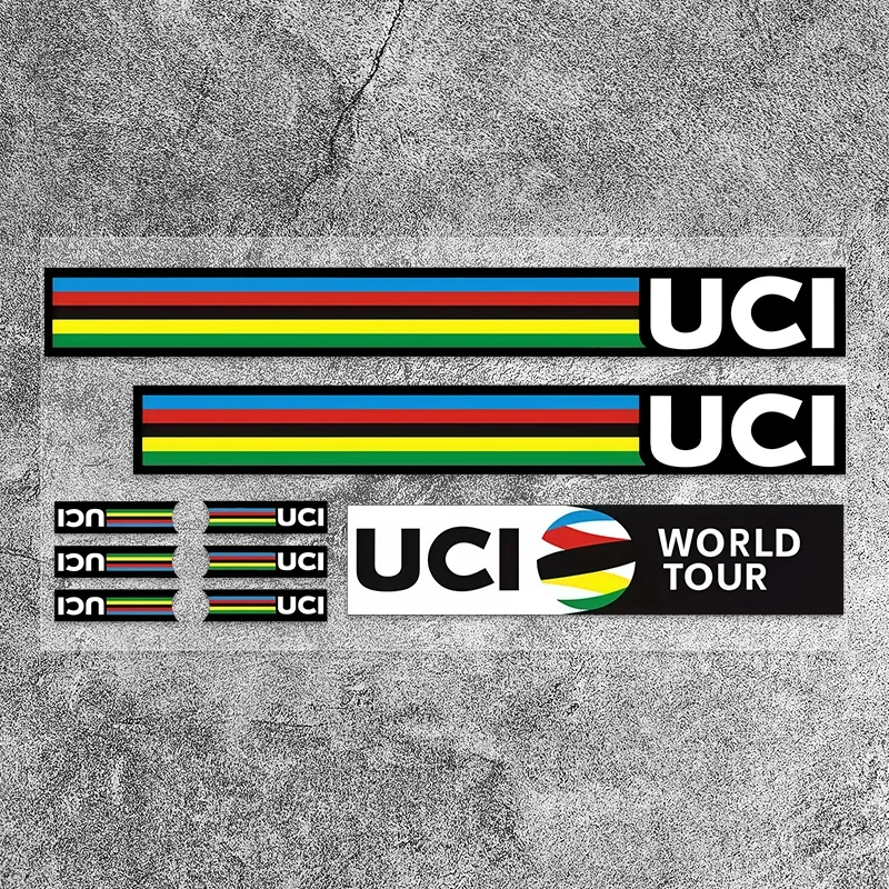 9PCS/SET UCI Rainbow Stripe Vinyl Cycling Stickers Waterproof Decals for Bicycle Frame Bike Helmet Styling Accessories