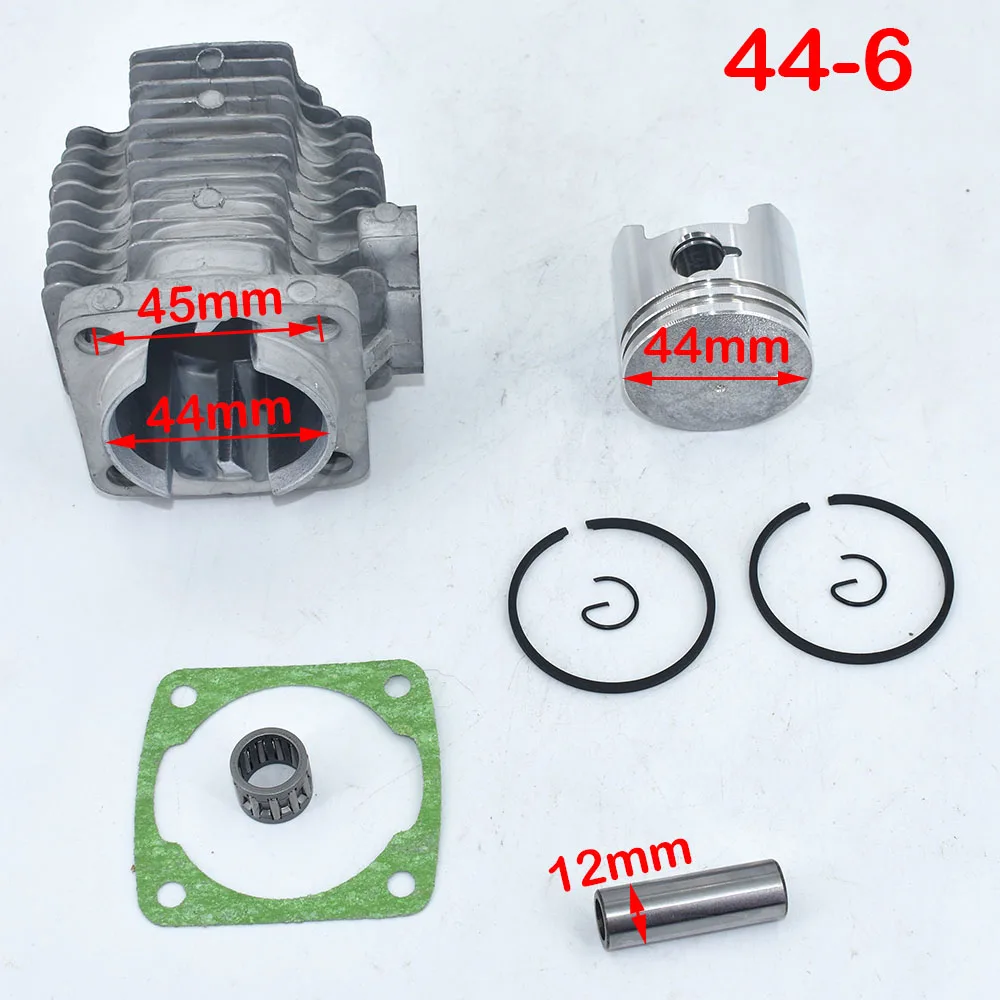 44-6 głowica cylindra do silnika z 44MM zestaw tłoka dla 2 suwowy 49cc Mini motor terenowy Mini ATV Quad motorynka pierścień tłokowy