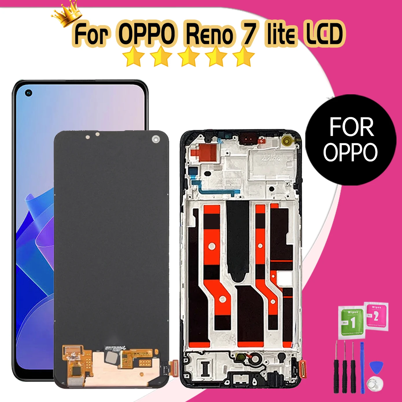 6.43 Inch Super AMOLED For Oppo Reno7 Lite LCD CPH2343 Display Touch Reno 7Lite Screen Digitizer Assembly No/With Frame