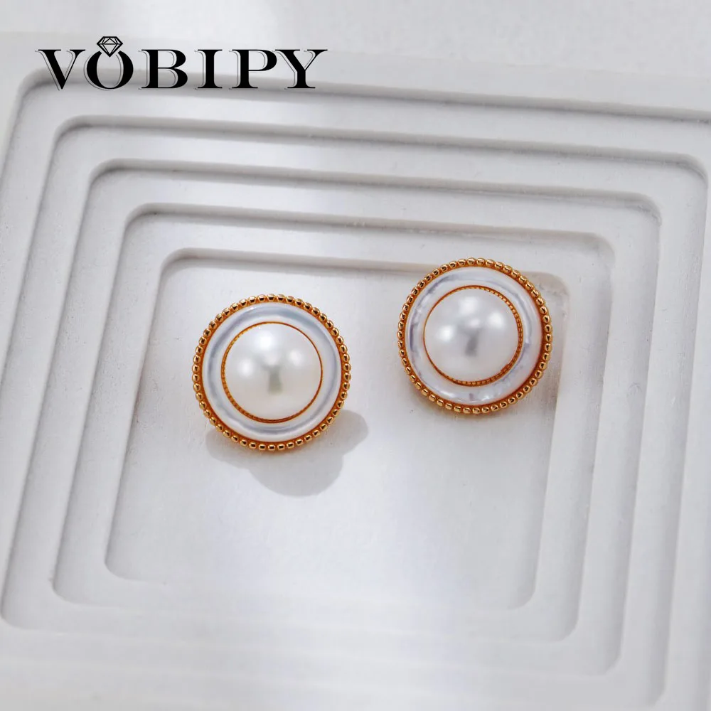 

VOBIPY 925 Silver Earring White Pearl Earrings For Women Wedding Party Gift Fashion Jewelry 8-9mm 6A Natural Freshwater Pearl
