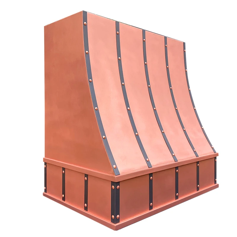 Industry Style Luxury Custom Copper Kitchen Rangd Hood Designer Vent Hood with ORB  Bell Straps and Rivets Accents