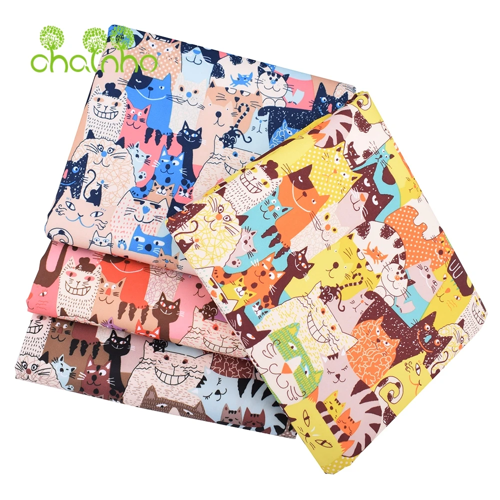 Chainho,Digital Printing Waterproof Fabric,DIY Quilting & Sewing Material, Cartoon Cats Series,For Suitcase,Handbag,Tablecloth