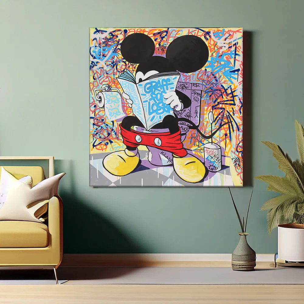 Mickey Mouse in the Toilet Poster Pop Banksy Graffiti Wall Art Canvas Painting Print Bathroom Room Decor Color Picture Cuadros