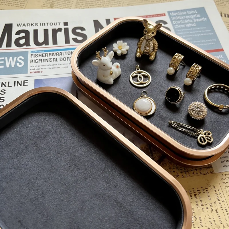 

Gold Metal Frame Jewelry Tray, Grey Velvet Organizer for Earrings Rings Necklaces, Luxury Display & Storage Set