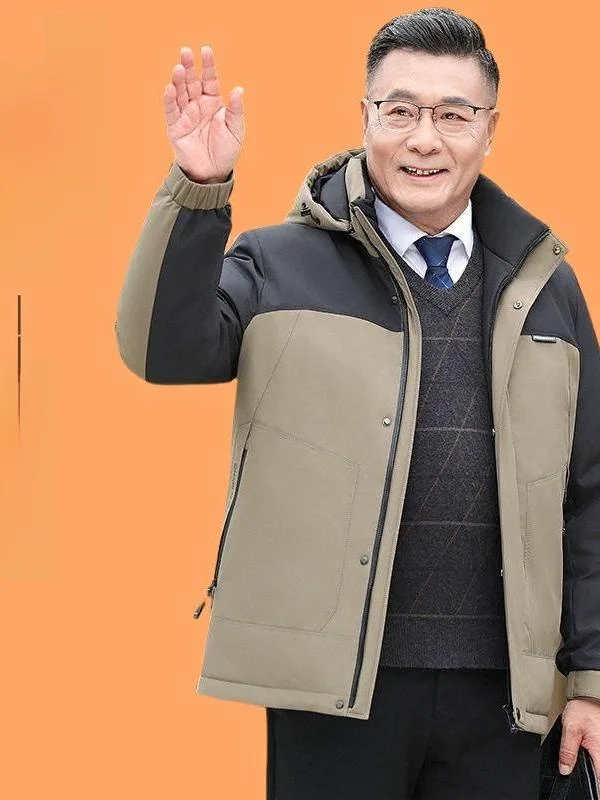 

Утепленная мужская зимняя куртка-пуховик для папы, теплая, ветрозащитная, новый стиль, деловой стиль, укороченная, с наполнителем из белого утиного пуха