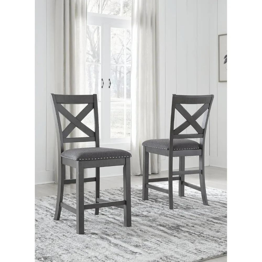 Myshanna Modern Farmhouse 25" Counter Height Upholstered Barstool, Set of 2, Dark Gray