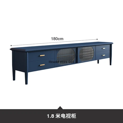 Nordic Retro Solid Wood TV Cabinet Light Luxury Begonia Glass Blue Audiovisual Cabinet Simple Combination