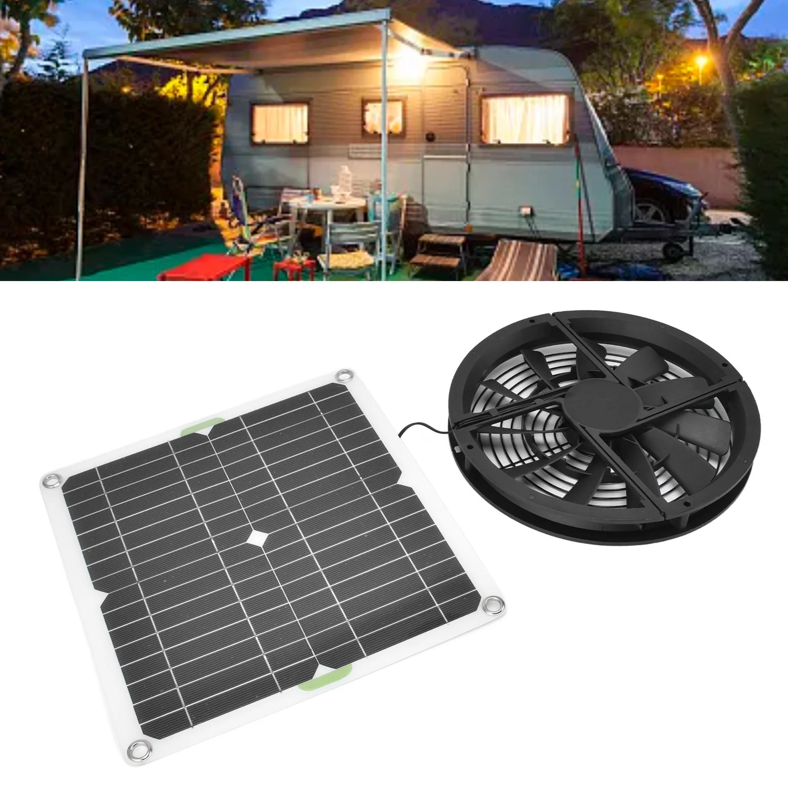 Solar Panel Fan Kit 10in 100W Waterproof Solar Panel Round Ventilation Case Exhaust Fan for Chicken Coop Greenhouse Shed