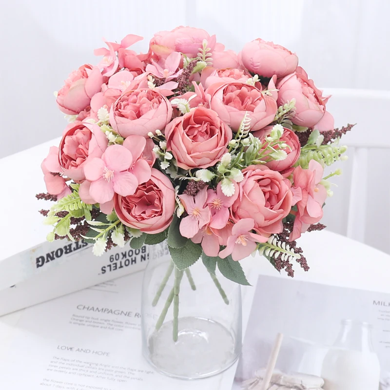 Artificial Flowers Silk Peony Hydrangea Wedding Party For Vase Home Decoration Table Accessories Christmas Garland Scrapbook