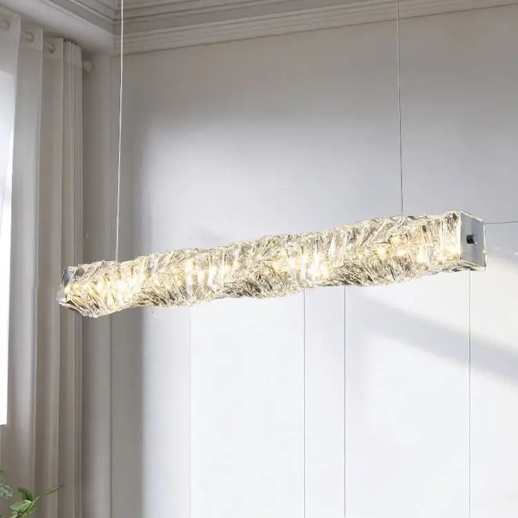 Nouveau LED lustres de plafond en cristal or Chrome luxe salle à manger salon chambre île Design lumière intérieure plafonnier carré