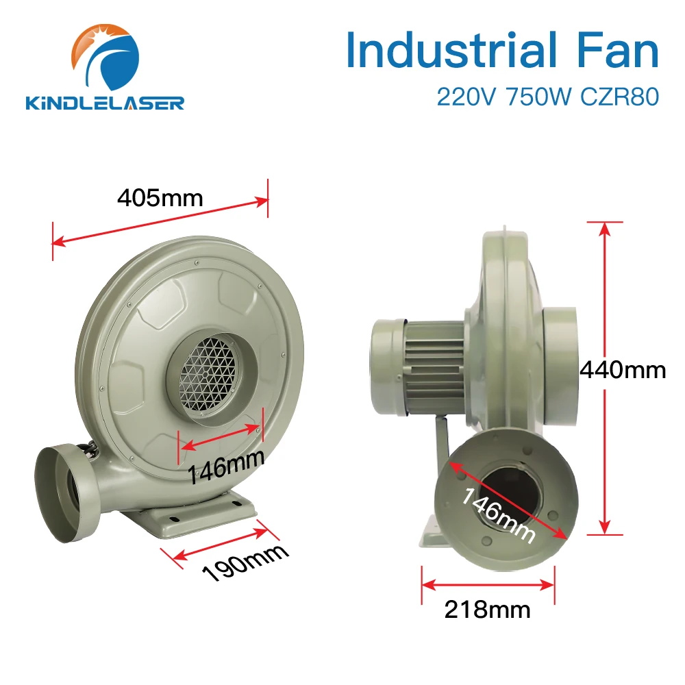 KINDLELASER 220V 750W Exhaust Fan Air Blower Centrifugal for CO2 Laser Engraving Cutting Machine Medium Pressure Lower Noise