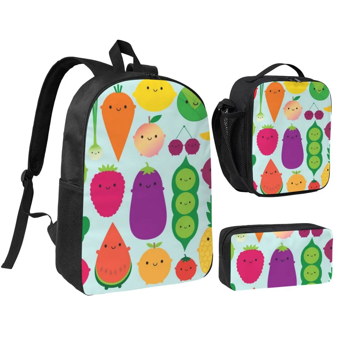 5 A Day Fruit And Vegetables Backpack Student BookBag School Bag Shoulder Bags 3ps Insulated Lunch Bag Pencil Case